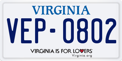 VA license plate VEP0802