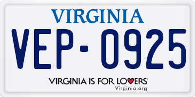 VA license plate VEP0925