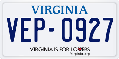 VA license plate VEP0927