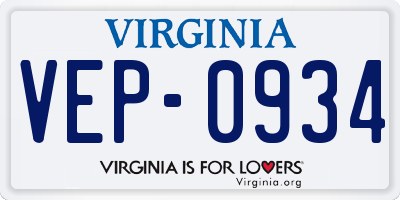 VA license plate VEP0934