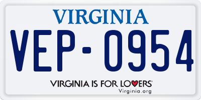 VA license plate VEP0954