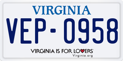 VA license plate VEP0958