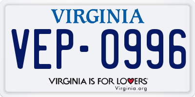 VA license plate VEP0996