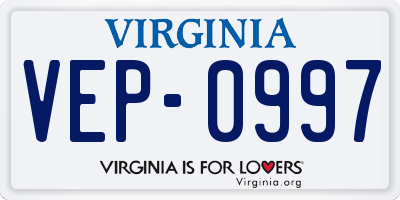 VA license plate VEP0997