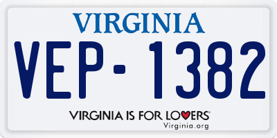 VA license plate VEP1382