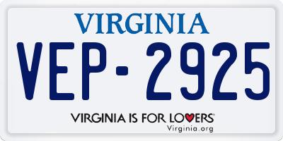 VA license plate VEP2925