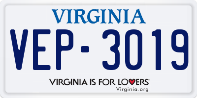 VA license plate VEP3019