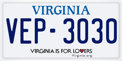 VA license plate VEP3030