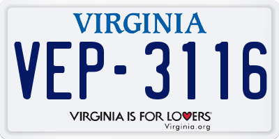 VA license plate VEP3116