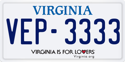 VA license plate VEP3333