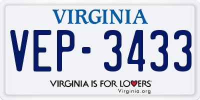 VA license plate VEP3433