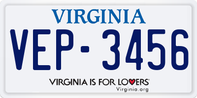 VA license plate VEP3456