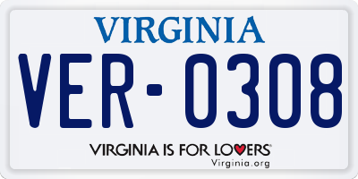 VA license plate VER0308