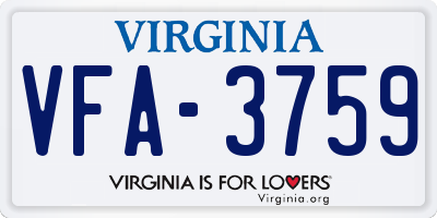 VA license plate VFA3759