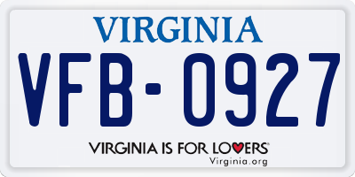 VA license plate VFB0927