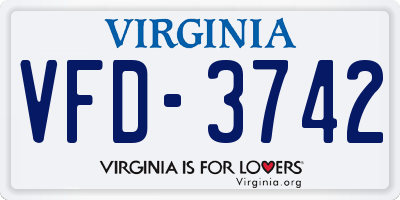 VA license plate VFD3742