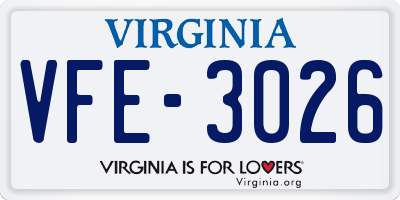 VA license plate VFE3026