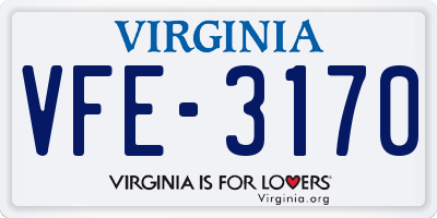 VA license plate VFE3170