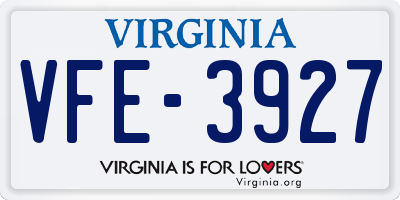 VA license plate VFE3927