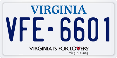 VA license plate VFE6601