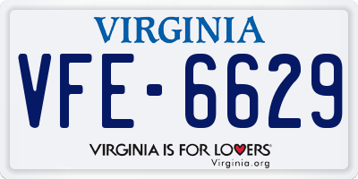 VA license plate VFE6629