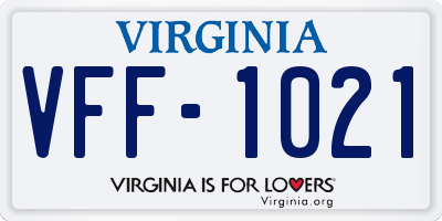 VA license plate VFF1021