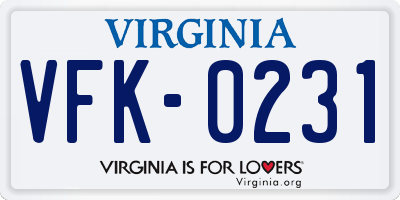 VA license plate VFK0231