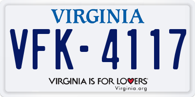 VA license plate VFK4117