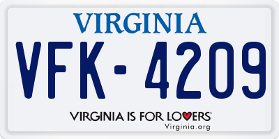 VA license plate VFK4209