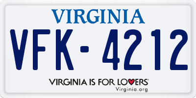 VA license plate VFK4212