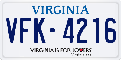 VA license plate VFK4216