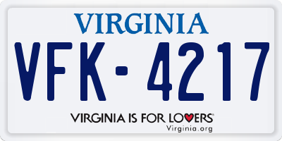 VA license plate VFK4217