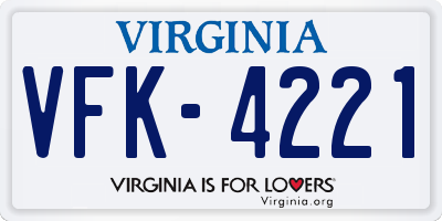 VA license plate VFK4221
