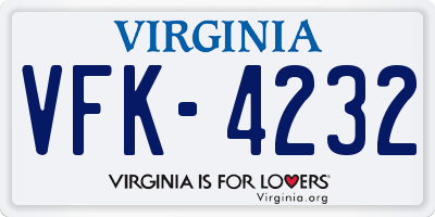 VA license plate VFK4232