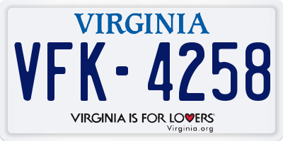 VA license plate VFK4258