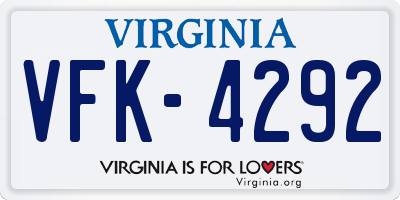 VA license plate VFK4292