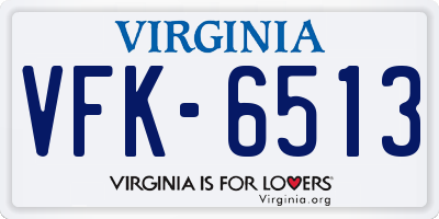 VA license plate VFK6513