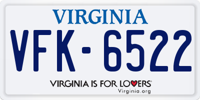 VA license plate VFK6522