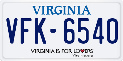 VA license plate VFK6540