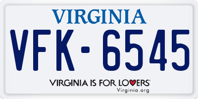 VA license plate VFK6545