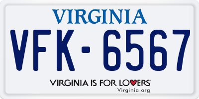 VA license plate VFK6567