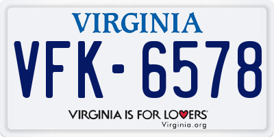 VA license plate VFK6578