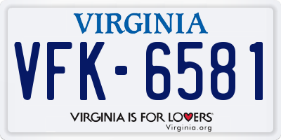 VA license plate VFK6581