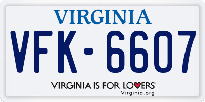 VA license plate VFK6607