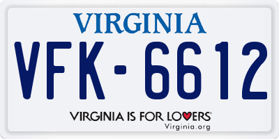 VA license plate VFK6612