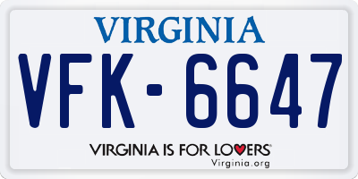 VA license plate VFK6647
