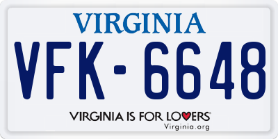 VA license plate VFK6648