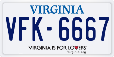 VA license plate VFK6667