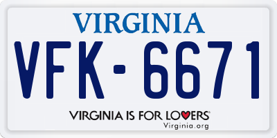 VA license plate VFK6671