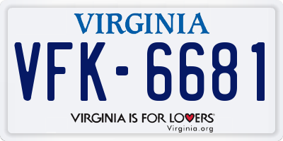 VA license plate VFK6681